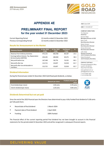 Thumbnail Gold Road Resources Financial Report 2023