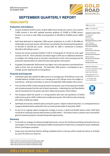 Thumbnail Gold Road Resources Quarterly Report 2020-q3