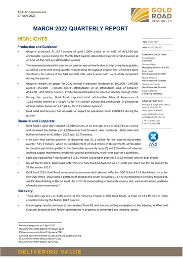 Thumbnail Gold Road Resources Quarterly Report 2022-q1