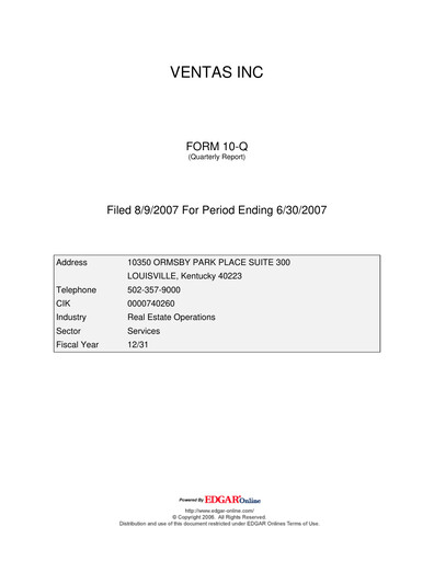 Thumbnail Ventas Quarterly Report 2007-q2