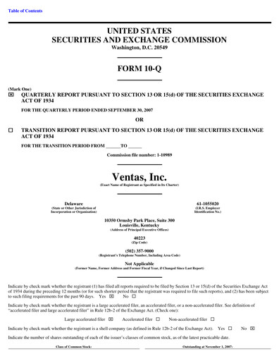 Thumbnail Ventas Quarterly Report 2007-q3