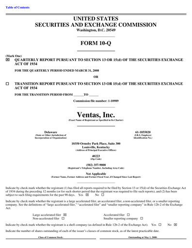 Thumbnail Ventas Quarterly Report 2008-q1