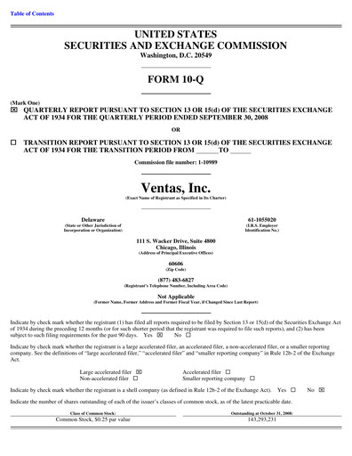 Thumbnail Ventas Quarterly Report 2008-q3