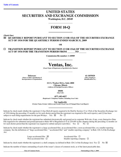 Thumbnail Ventas Quarterly Report 2009-q1