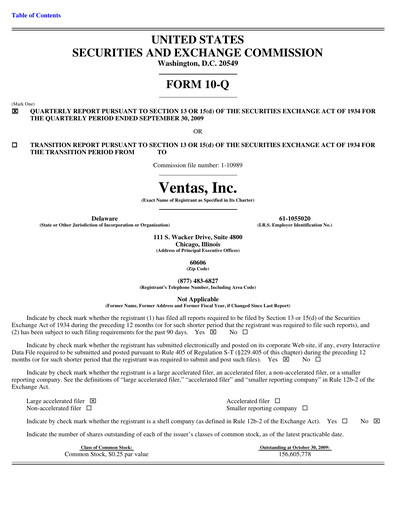 Thumbnail Ventas Quarterly Report 2009-q3