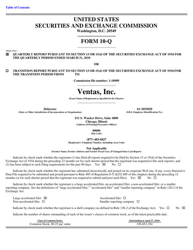Thumbnail Ventas Quarterly Report 2010-q1