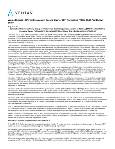 Vorschaubild Ventas Quartalsbericht 2011-q2
