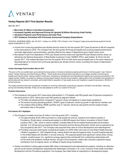 Vorschaubild Ventas Quartalsbericht 2017-q1