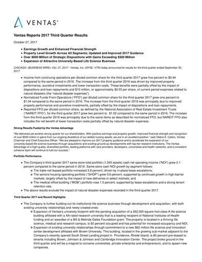 Vorschaubild Ventas Quartalsbericht 2017-q3