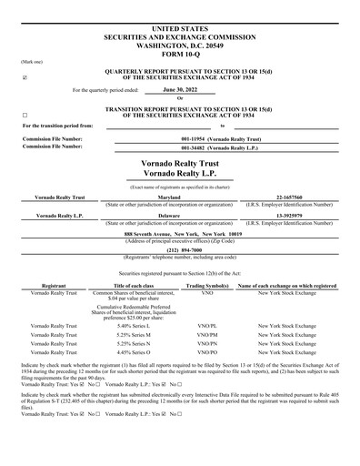 Thumbnail Vornado Realty Trust
 Quarterly Report 2022-q2