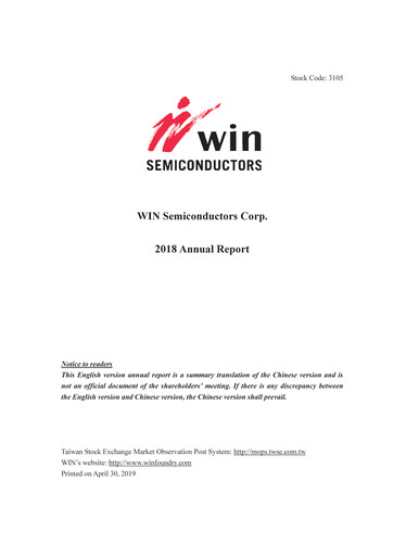 Thumbnail WIN Semiconductors Annual Report 2018