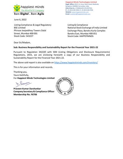 Thumbnail Happiest Minds Technologies ESG Report 2021-2022