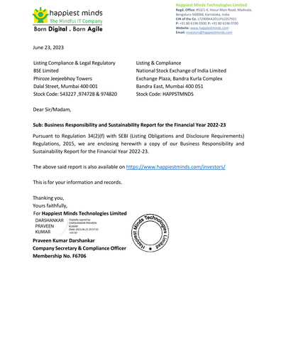 Thumbnail Happiest Minds Technologies ESG Report 2022-2023