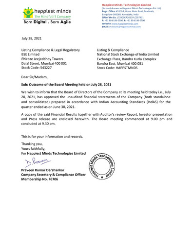 Thumbnail Happiest Minds Technologies Quarterly Report 2021-q1