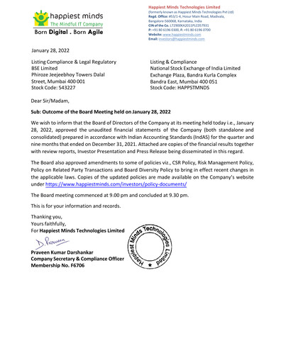 Thumbnail Happiest Minds Technologies Quarterly Report 2021-q3