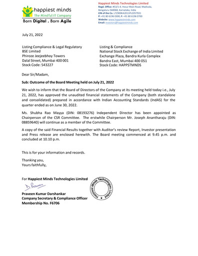 Thumbnail Happiest Minds Technologies Quarterly Report 2022-q1