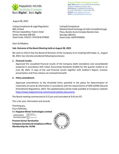 Thumbnail Happiest Minds Technologies Quarterly Report 2023-q1