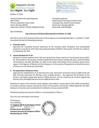 Thumbnail Happiest Minds Technologies Quarterly Report 2023-q2