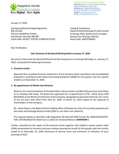 Thumbnail Happiest Minds Technologies Quarterly Report 2023-q3