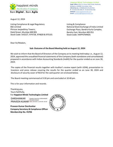 Thumbnail Happiest Minds Technologies Quarterly Report 2024-q1