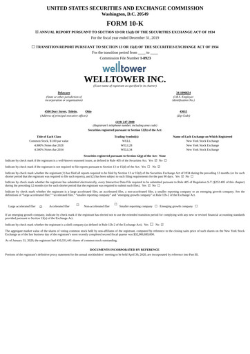 Thumbnail Welltower
 Annual Report 2019
