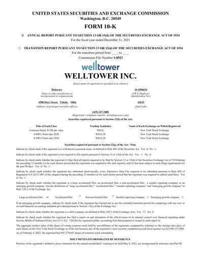 Thumbnail Welltower
 Annual Report 2021