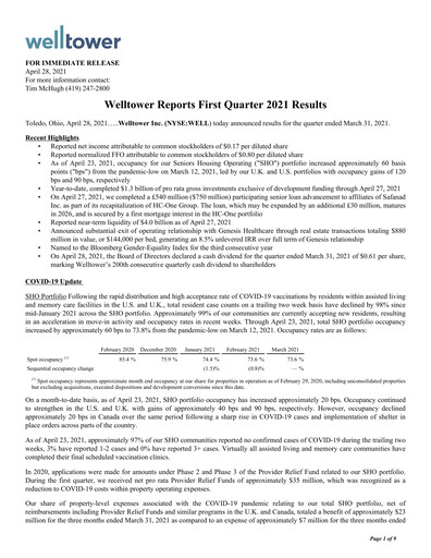 Thumbnail Welltower
 Quarterly Report 2021-q1