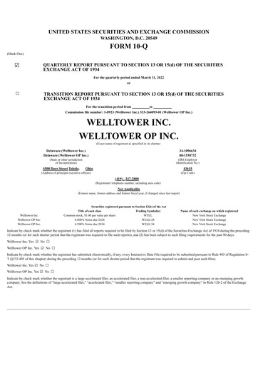 Thumbnail Welltower
 Quarterly Report 2022-q1