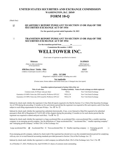 Thumbnail Welltower
 Quarterly Report 2023-q3