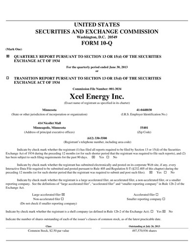 Thumbnail Xcel Energy Quarterly Report 2013-q2