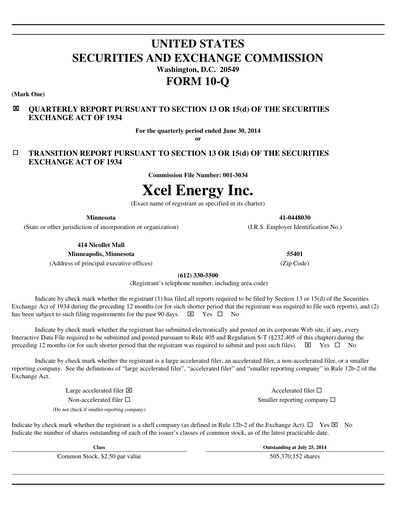 Thumbnail Xcel Energy Quarterly Report 2014-q2