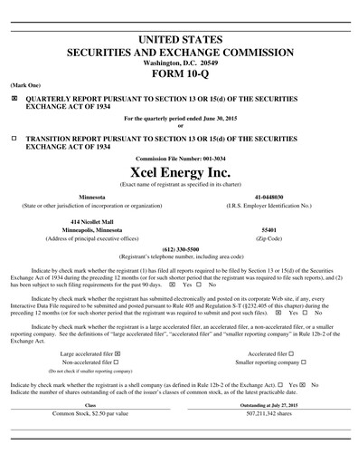 Thumbnail Xcel Energy Quarterly Report 2015-q2