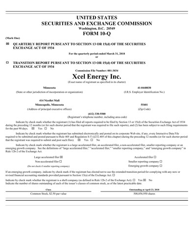 Thumbnail Xcel Energy Quarterly Report 2018-q1
