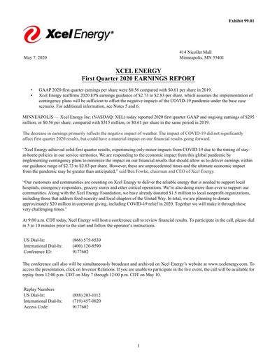 Thumbnail Xcel Energy Quarterly Report 2020-q1
