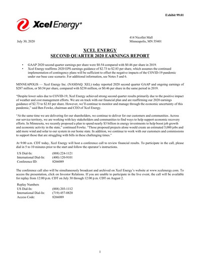 Thumbnail Xcel Energy Quarterly Report 2020-q2