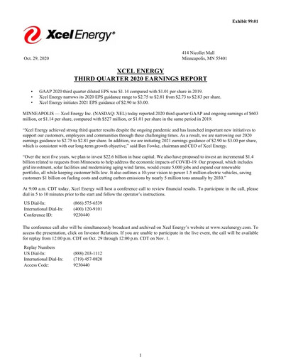 Thumbnail Xcel Energy Quarterly Report 2020-q3