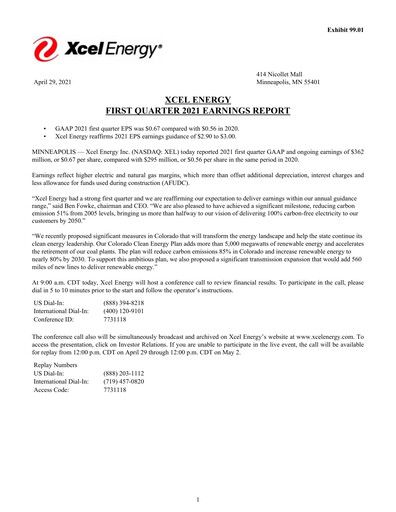 Thumbnail Xcel Energy Quarterly Report 2021-q1