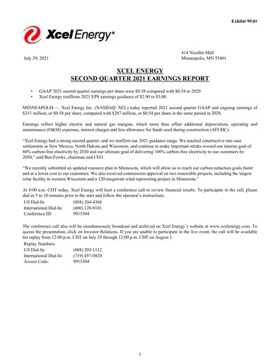 Thumbnail Xcel Energy Quarterly Report 2021-q2
