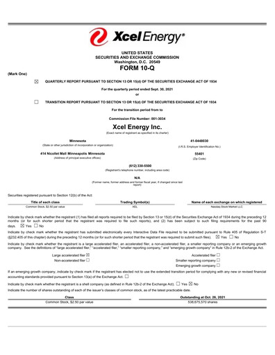 Thumbnail Xcel Energy Quarterly Report 2021-q3