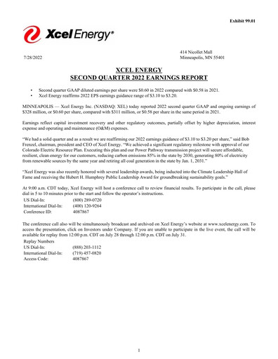 Thumbnail Xcel Energy Quarterly Report 2022-q2