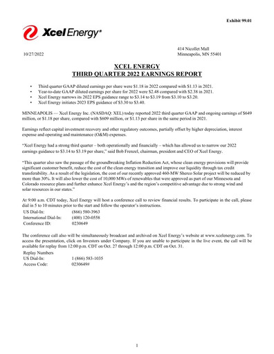 Thumbnail Xcel Energy Quarterly Report 2022-q3