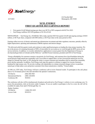 Thumbnail Xcel Energy Quarterly Report 2023-q1