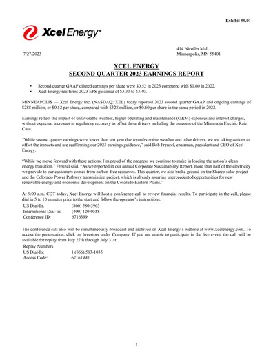 Thumbnail Xcel Energy Quarterly Report 2023-q2