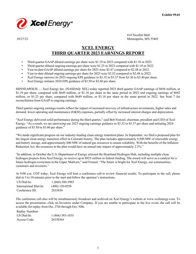 Thumbnail Xcel Energy Quarterly Report 2023-q3