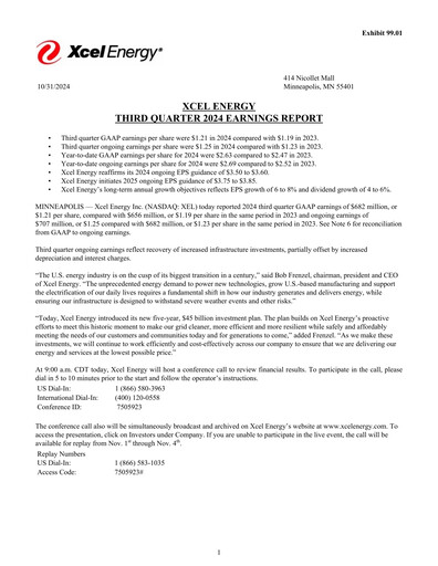 Thumbnail Xcel Energy Quarterly Report 2024-q3