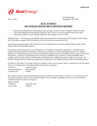 Thumbnail Xcel Energy Quarterly Report 2025-q2