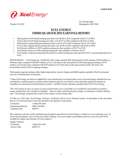 Thumbnail Xcel Energy Quarterly Report 2025-q3