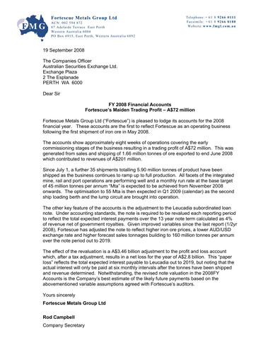 Thumbnail Fortescue Financial Statement fy2008