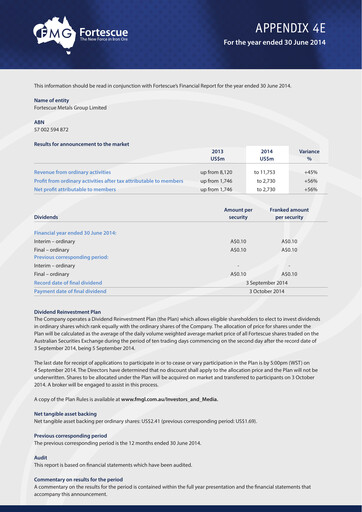 Thumbnail Fortescue Financial Statement fy2014