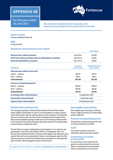 Thumbnail Fortescue Financial Statement fy2021